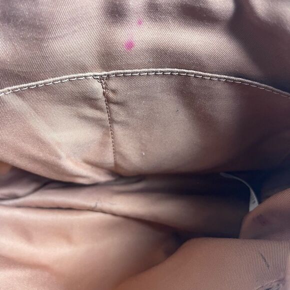 Fossil kinley Cotton stripes beige and taupe leather tan trims crossbody bag. - Picture 9 of 13